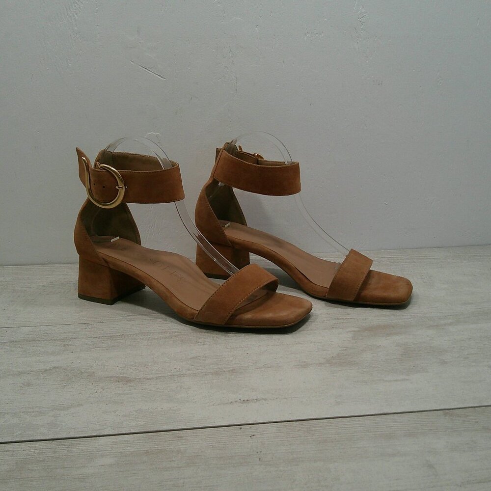 Aerosoles Women's Eliza Tan Sandals with Gold Buckle block heel Size 10 - Picture 2 of 14